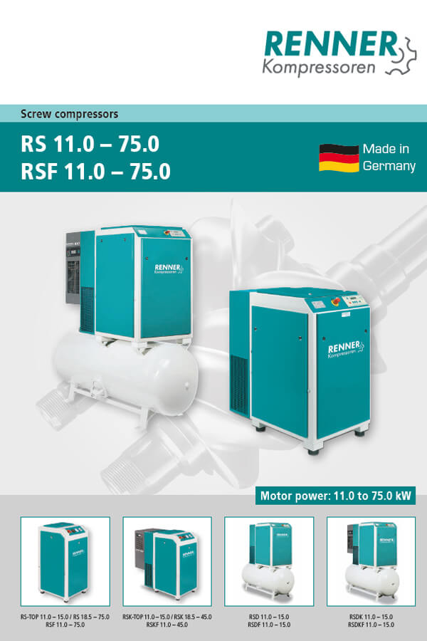 Renner винтови компресори серии RS 11-75kW, RSF 11-75kW